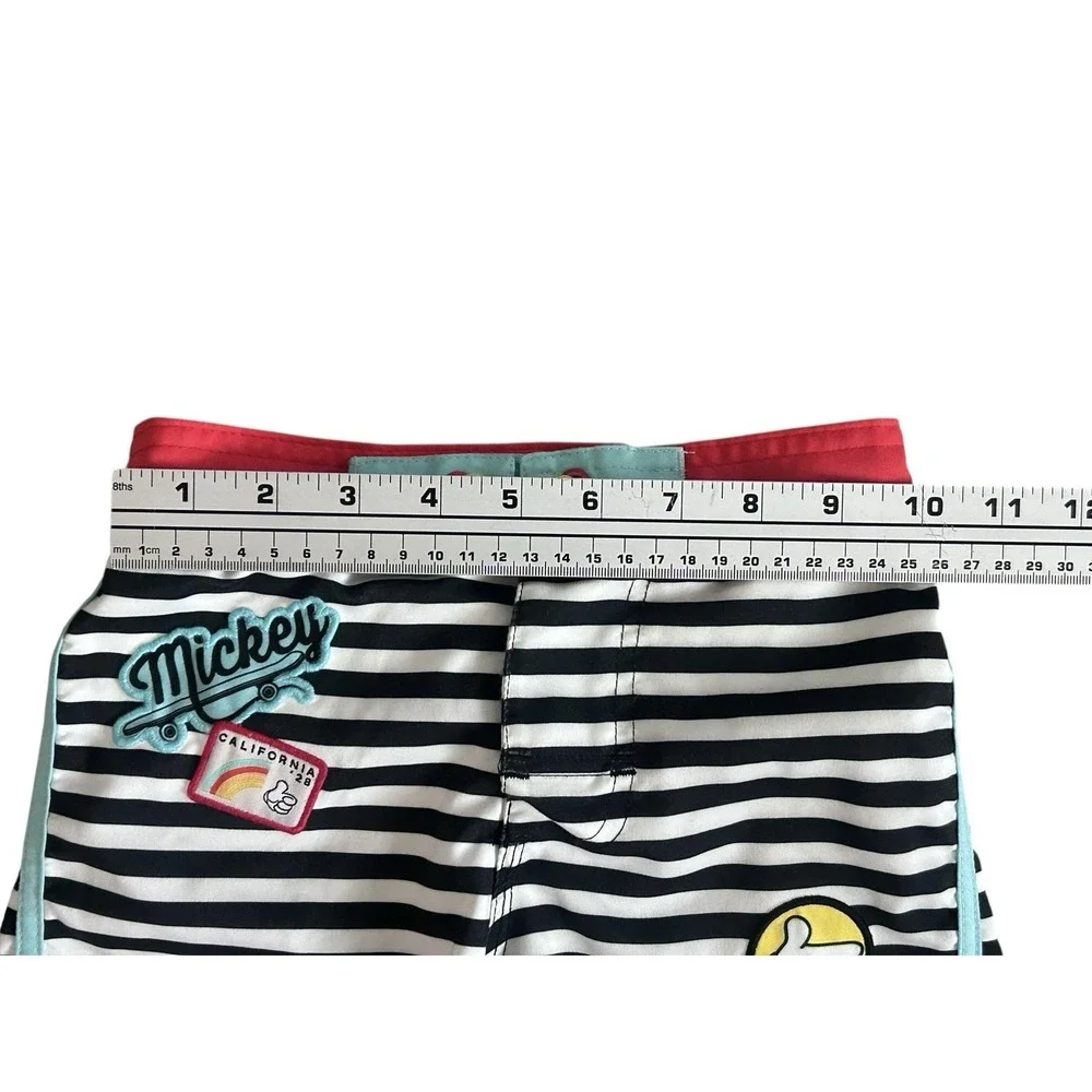 Disney Store Mickey‎ Mouse Swim Trunks Shorts Boy Size 4 Striped Patches Lined
